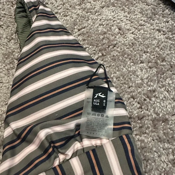 Rusty Reversible Bikini Set S Olive Stripe Sustainable Longline BNWOT - Picture 11 of 16